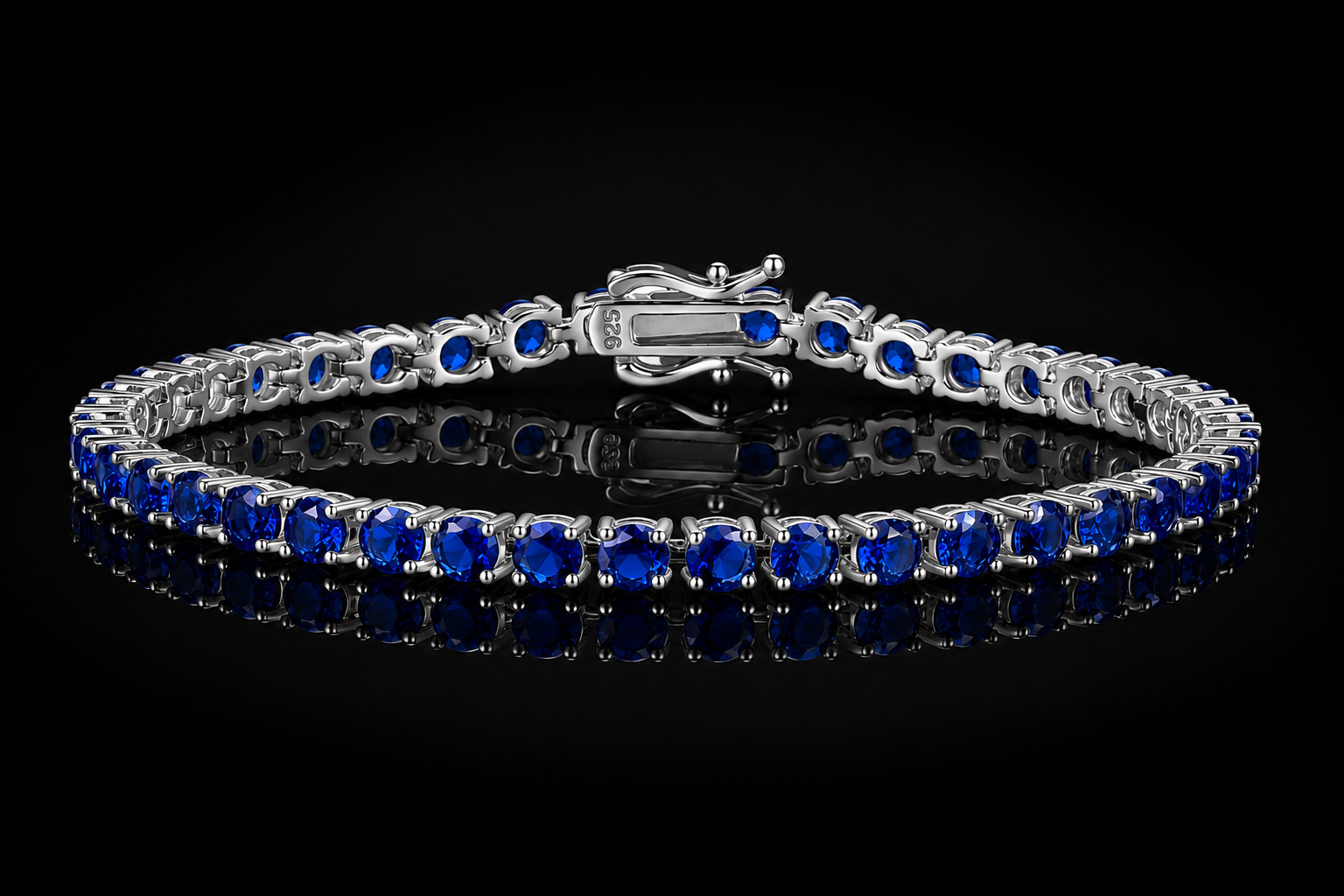 925 Sterling Silver 12Ct Blue Created Sapphire Tennis Bracelet 7″ Gift for Her