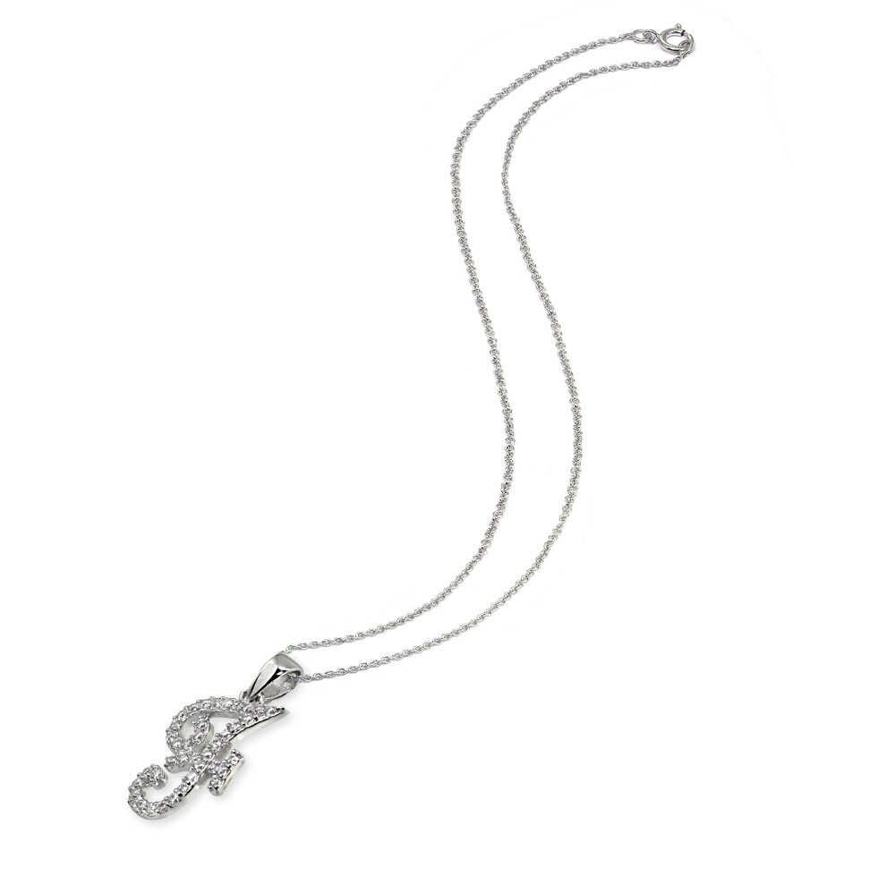 Sterling Silver CZ F Letter Initial Alphabet Name Personalized Pendant Necklace
