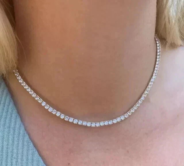 12Ct Round Cut Lab Grown Diamond Tennis Necklace 14K Yellow Gold Plated 18″inch