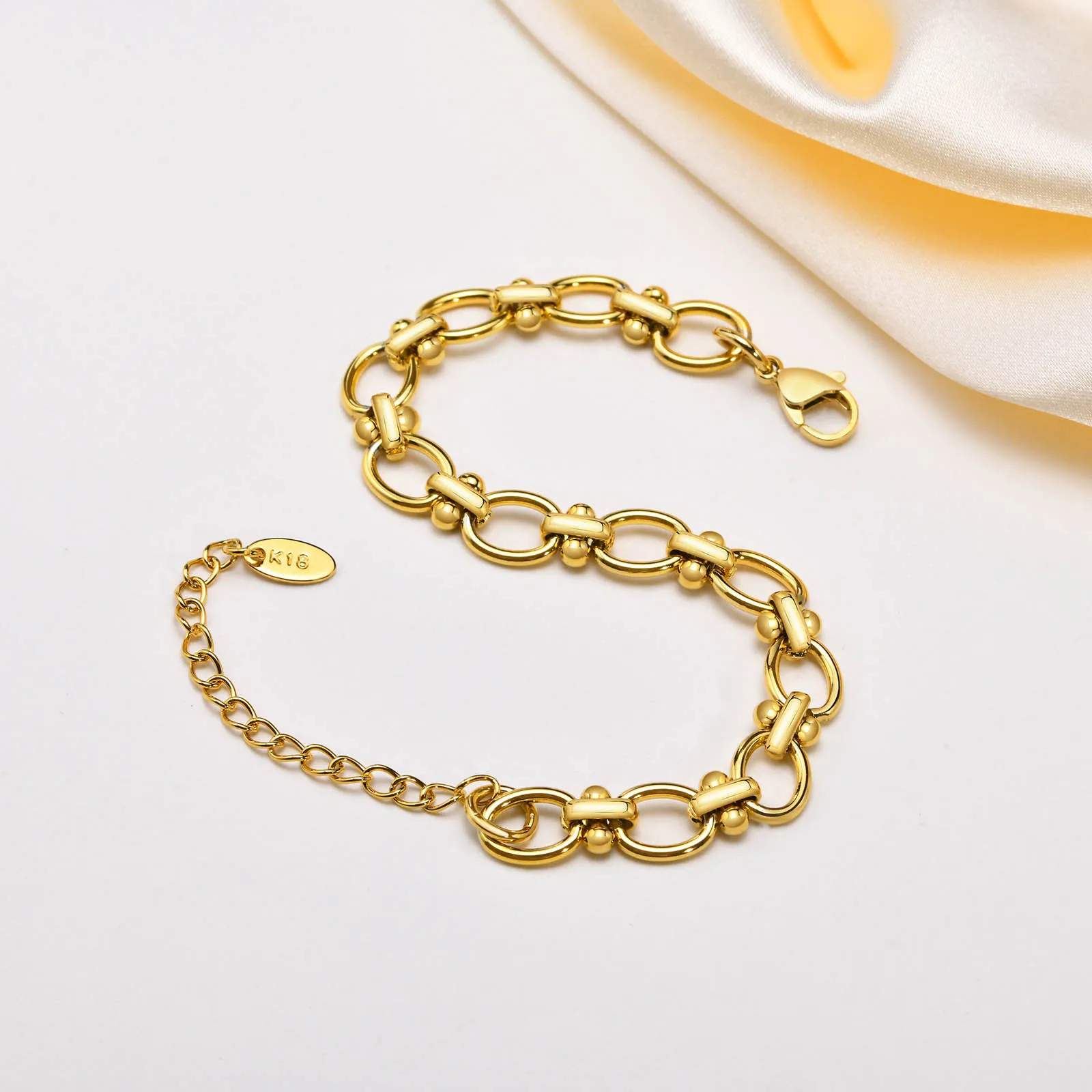 Gold Plated Oval Link Chain Bracelets for Women Thick Stainless Steel Jewelry