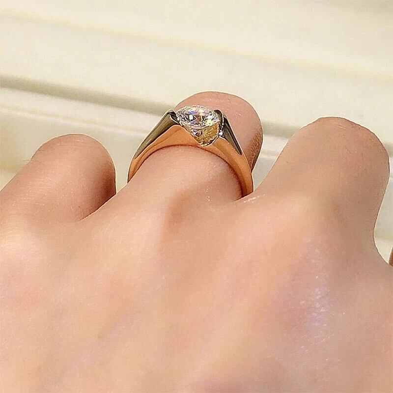 1.50Ct Lab Created Diamond Round Cut Men Engagement Ring 14K Yellow Gold Plated