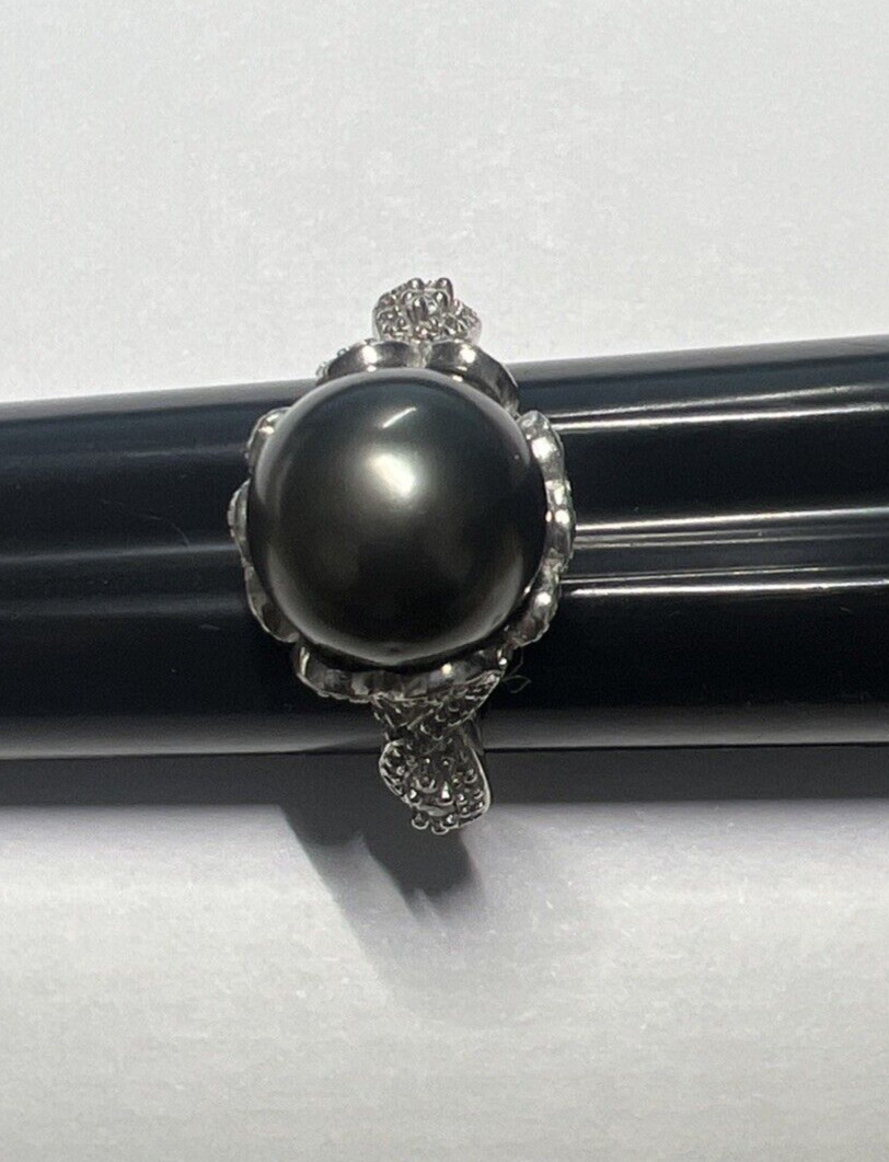 Zenalya South Seas Black Tahitian Pearl Ring .925 Sterling Silver – size 9