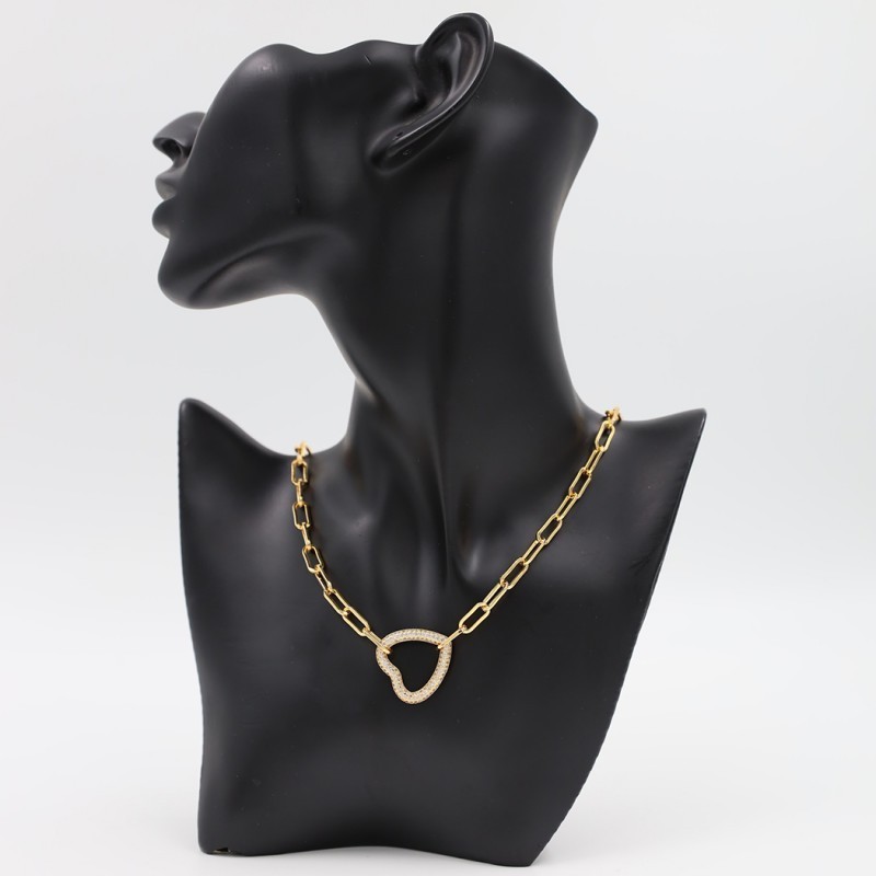Gold Tone Paperclip Link Chain Necklace Open Heart Pendant Fashion Gift