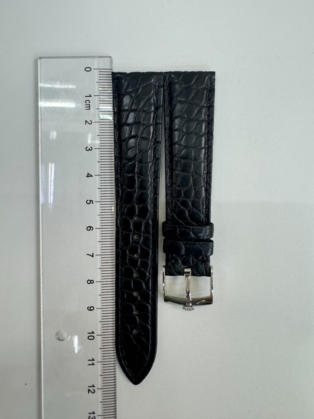 ROLEX Black Leather Crocodile Band 19mm With Rolex Crown Buckle Silver NOS