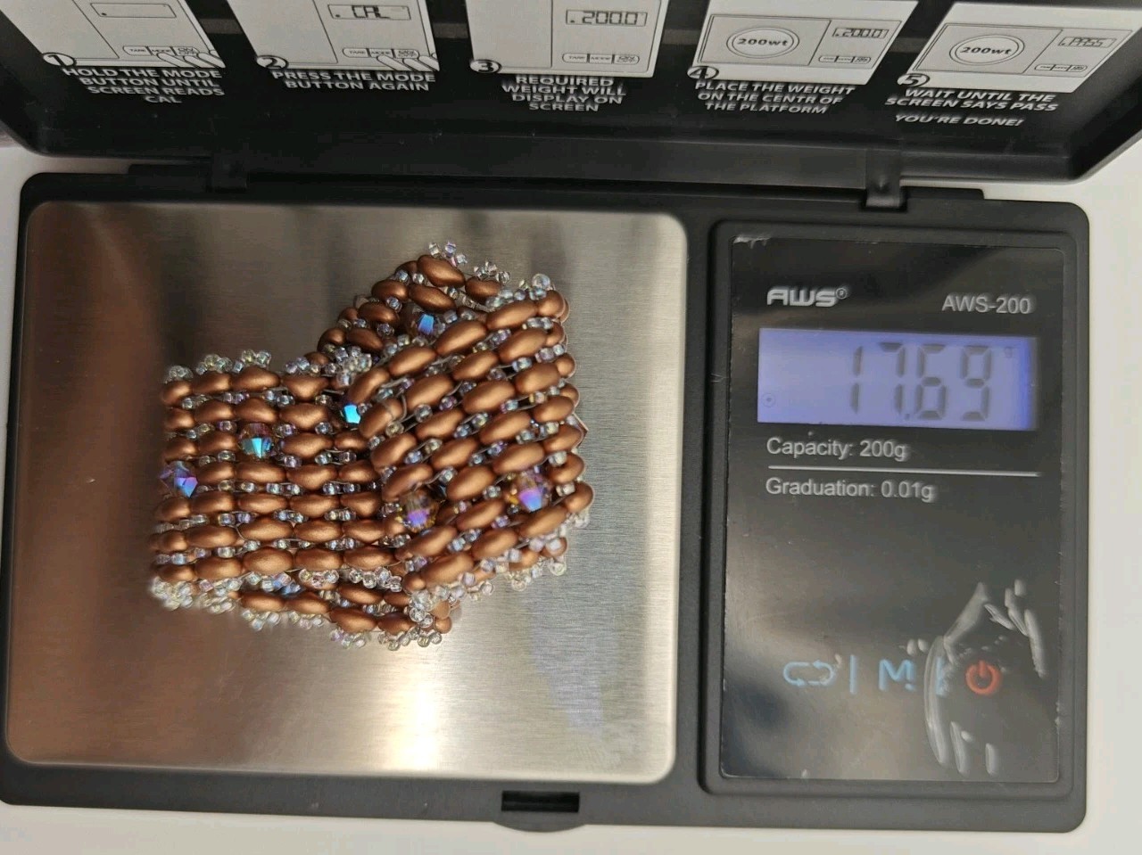 Made With Swarovski Crystal Bronze Copper Tone Beaded Bracelet 7 1/2″ Long X 1″