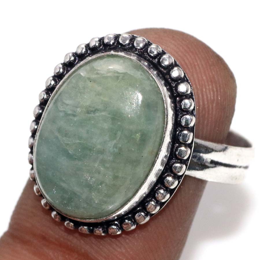 925 Silver Plated Aquamarine Ring US 10 Handcrafted Design Most Beautiful MJ