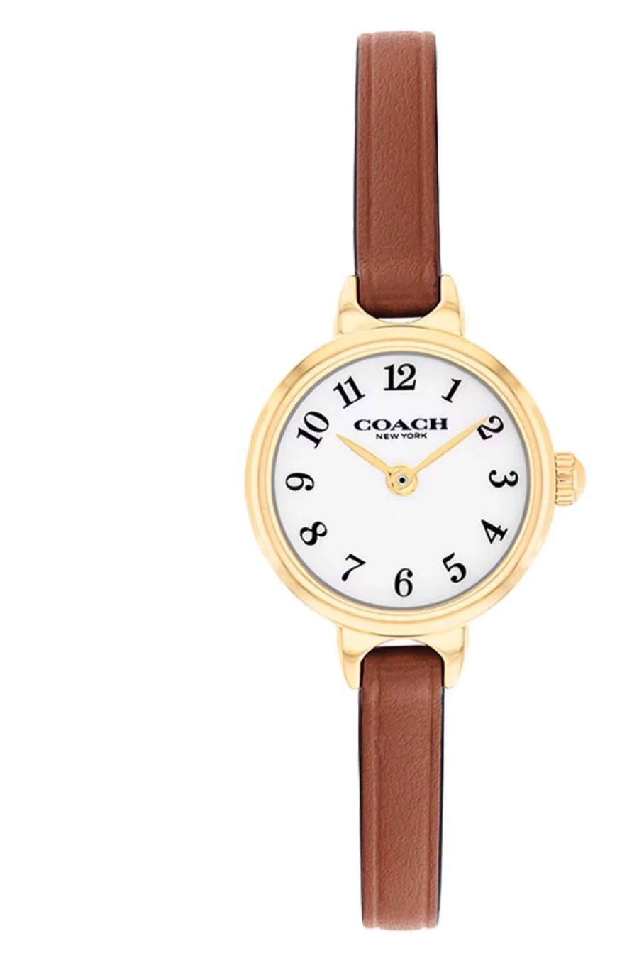 Coach Women’s Iris Watch 14504656 Gold Tone White Dial Brown Leather Band 22.5mm