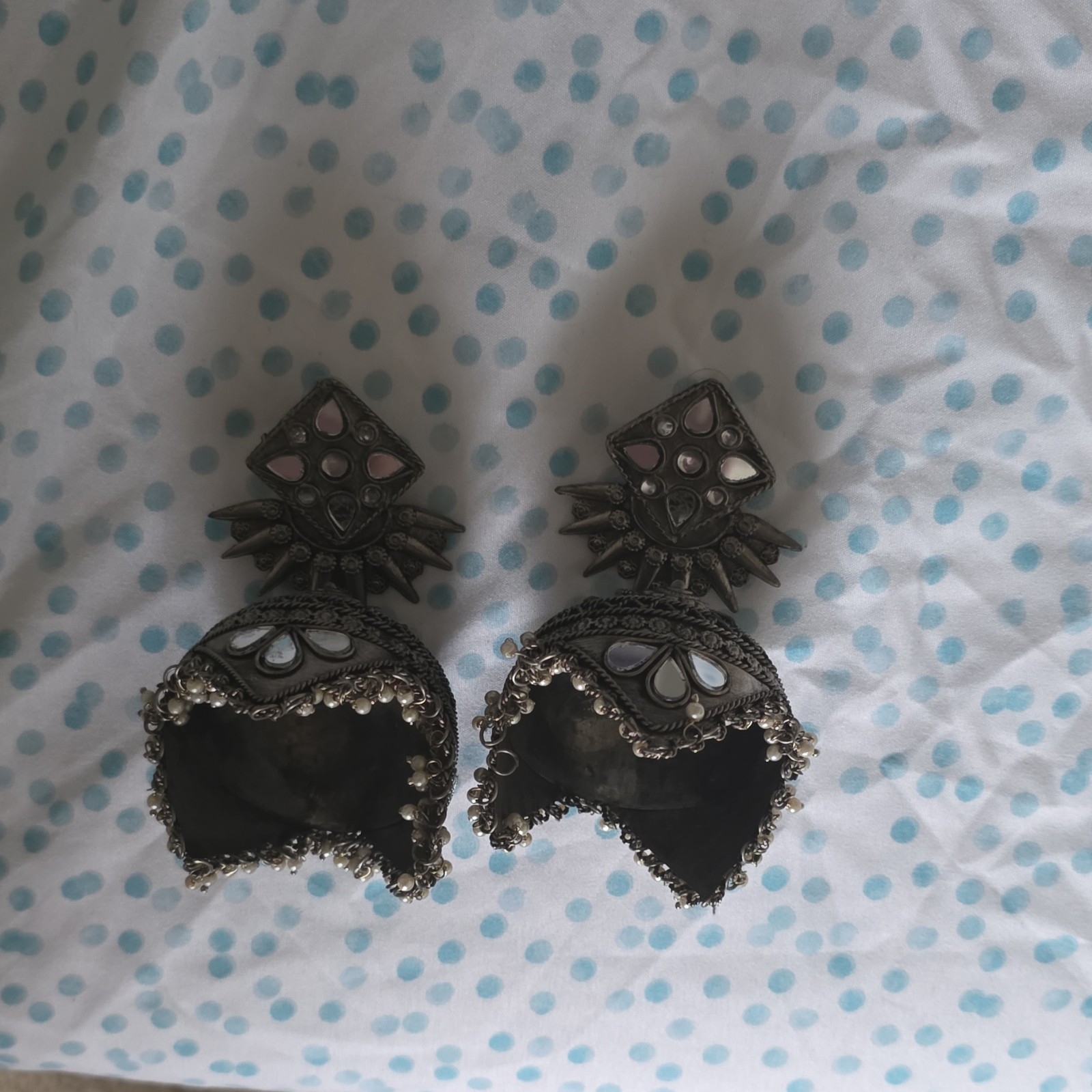 Silver Tone Jhumka Dangle/Drop Metal Earrings Screw Back Closure for Lobe
