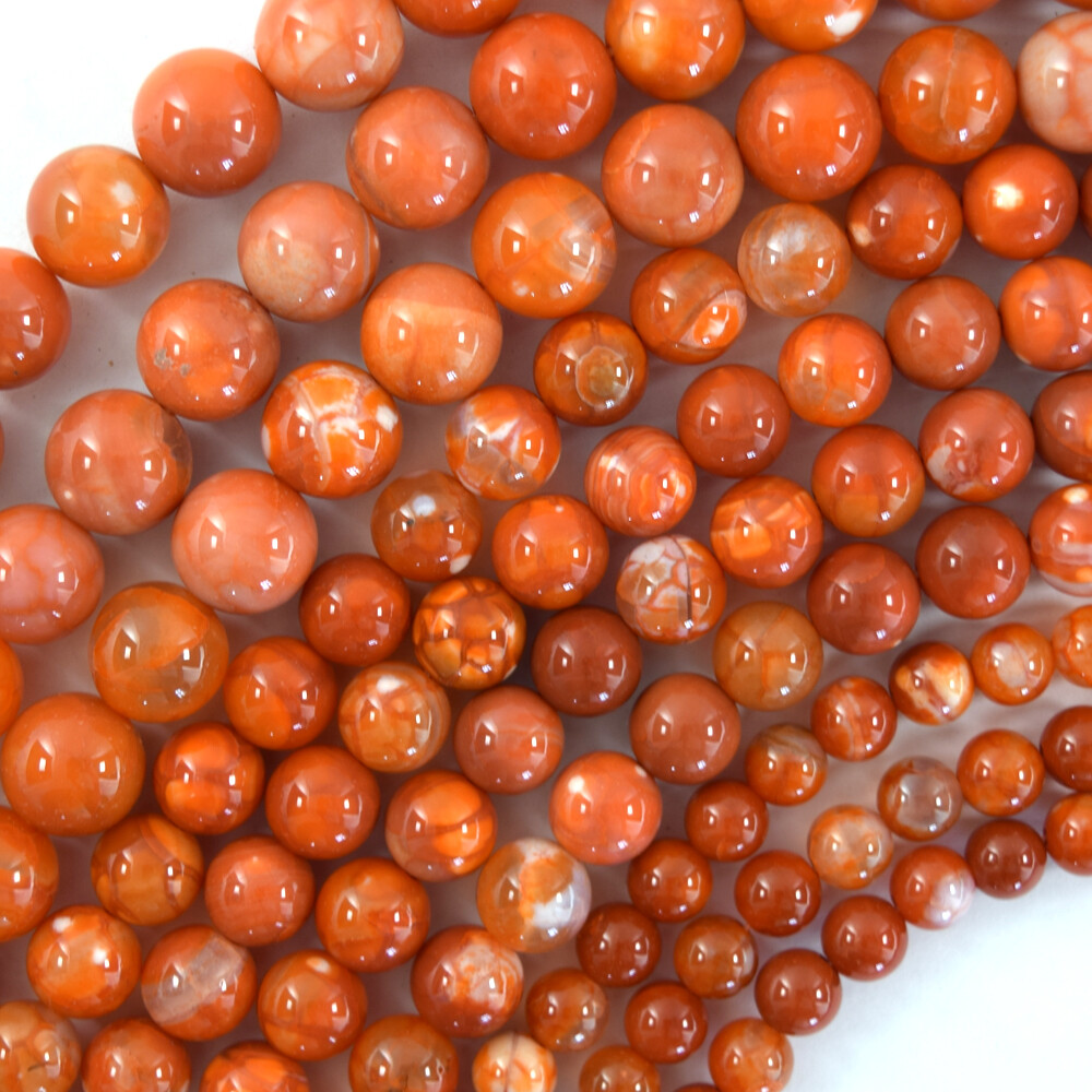 Orange Fire Agate Round Beads Gemstone 15″ Strand 6mm 8mm 10mm