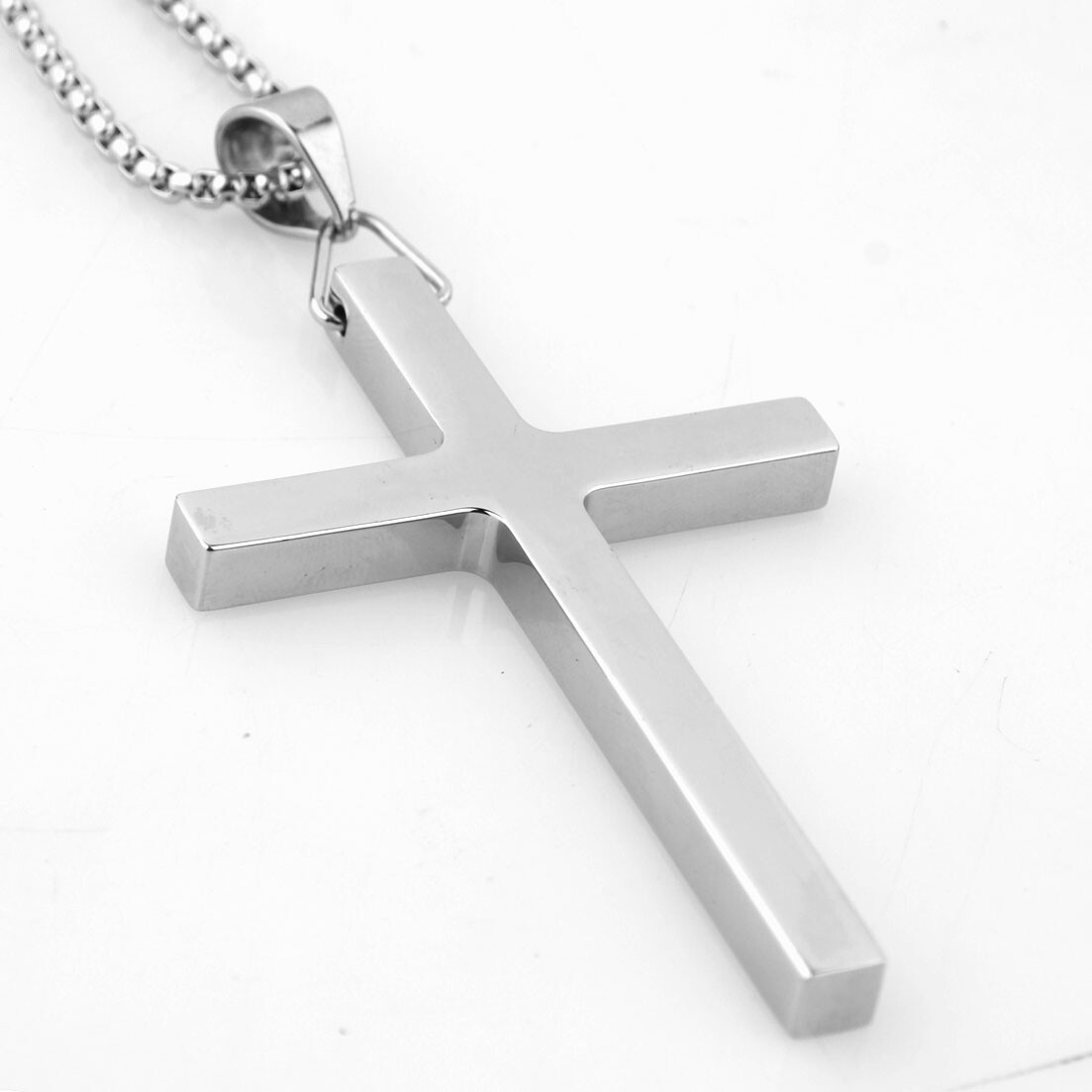 New Gift Unisex’s Men’s Silver Stainless Steel Big Cross Pendant Chain Necklace