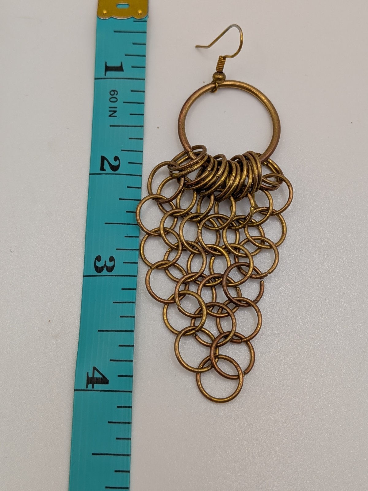 Brass Round Hoop Dangle/Drop Chain Link Chainmail Hook Earrings