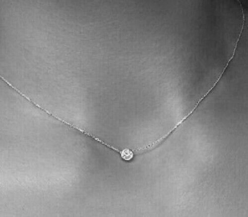 1Ct Round Cut Set Solitaire Lab Created Diamond Pendant 14K White Gold Finish