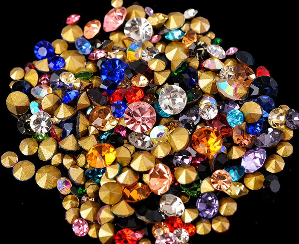 1440 pcs Mixed Color Round Pointed Back Crystal Glass Rhinestone Pick Size DIY