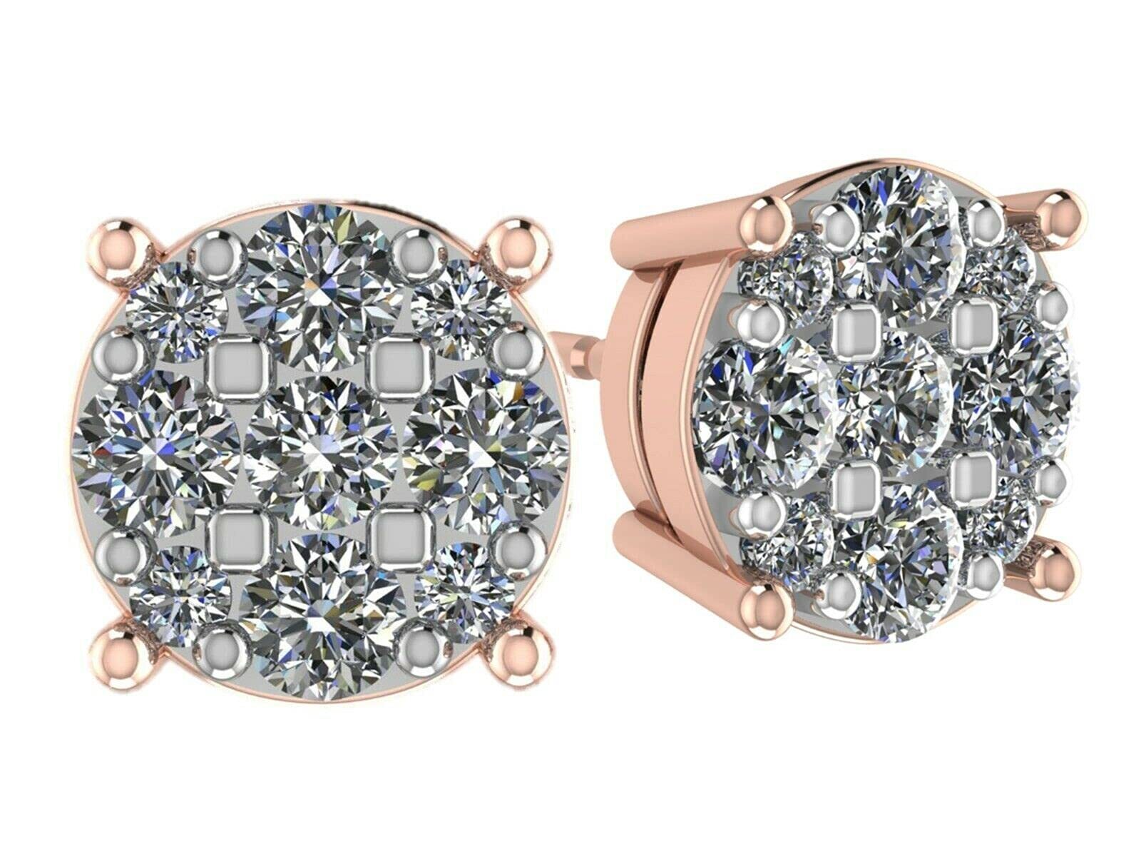 925 Sterling Silver Stud Earrings – 9-Stone Lab Grown Diamond (Rose Friction)