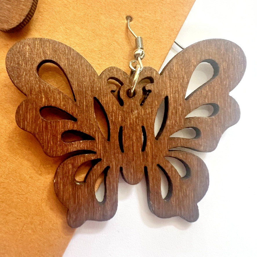 Lightweight Wood Butterfly Earrings Boho Cutout Rustic Nature Jewelry New Big