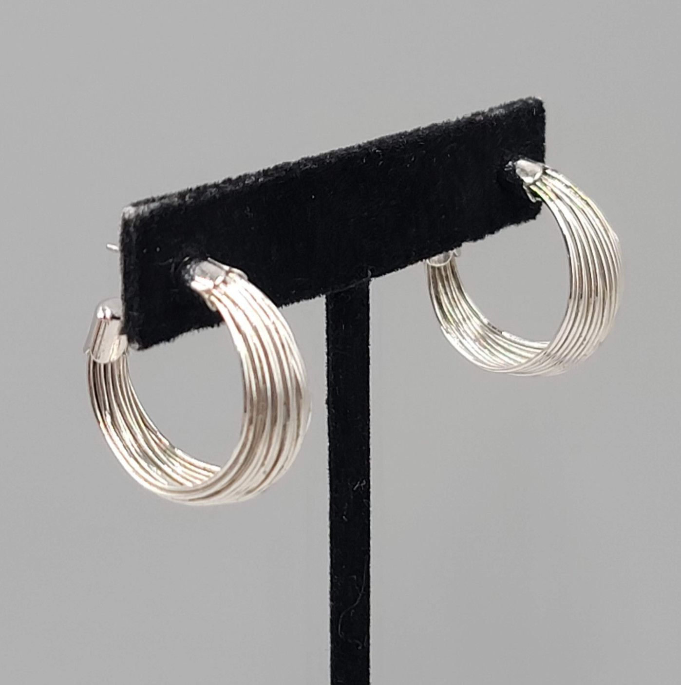 Multi Wire Hoop Pierced Earrings Silver tone 1″