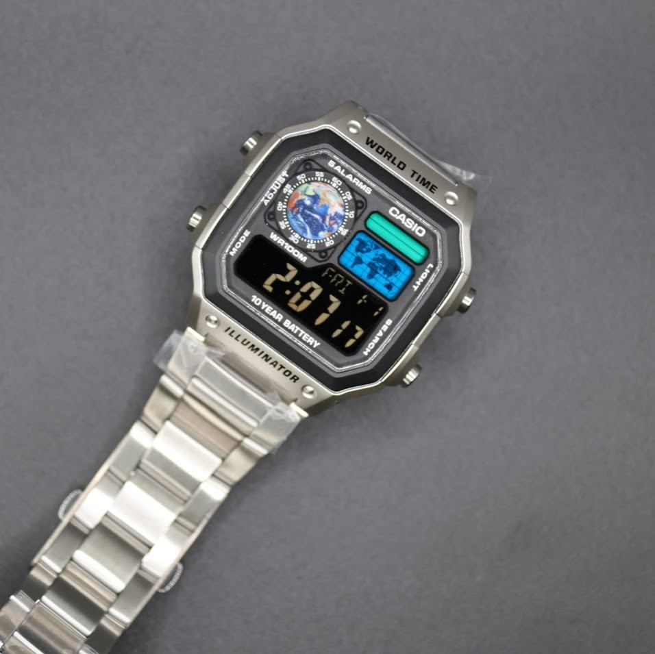 CASIO AE-1200WHD. Royale World Time Watch Mod. Negative Display – Earth Themed
