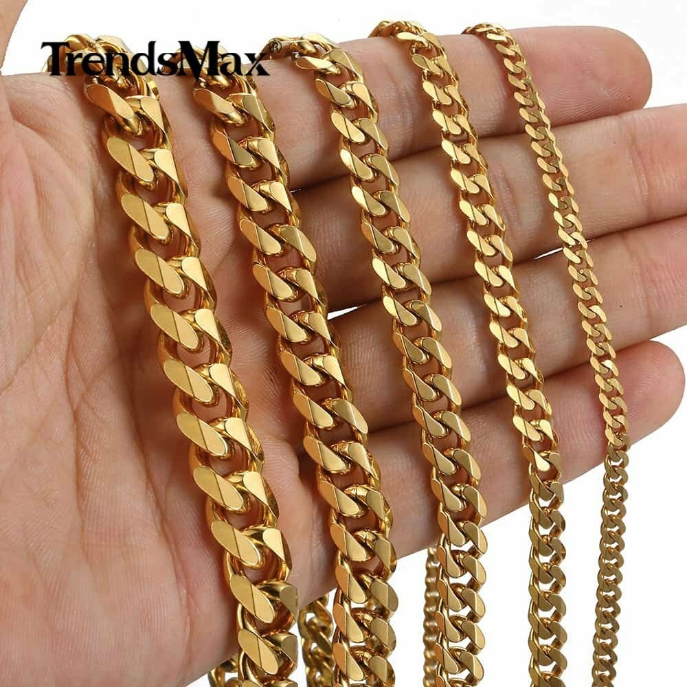 3/5/7/9/11mm Curb Cuban Chain Necklace Bracelet Gold Plated Stainless Steel Jewe