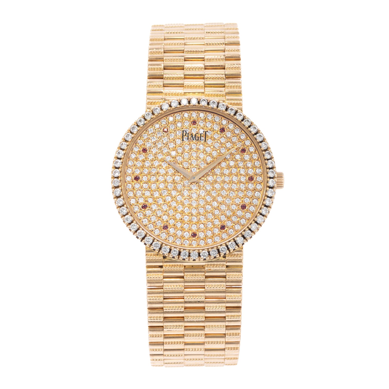 Piaget Dancer P10491 32mm Vintage Diamond Pave Dial 18k Yellow Gold Mens Watch