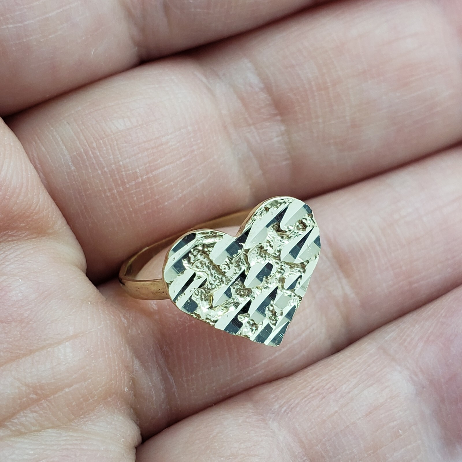 10K Yellow Solid Gold Flat Heart Nugget Ring Small Medium Large Ring Size 3-11