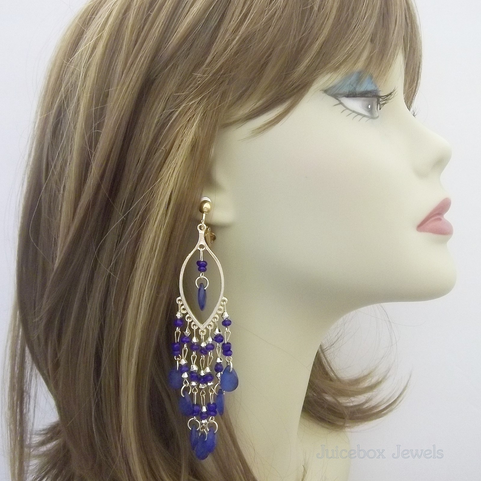 CLIP ON 4″ Chandelier Teardrop Dangle Non-Pierced Long Earrings 1 Pair