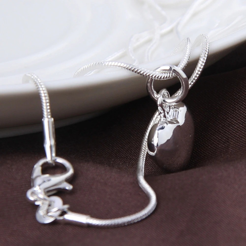 925 Sterling Silver Heart Pendant Necklace Women Snake Chain 16-30 Inch