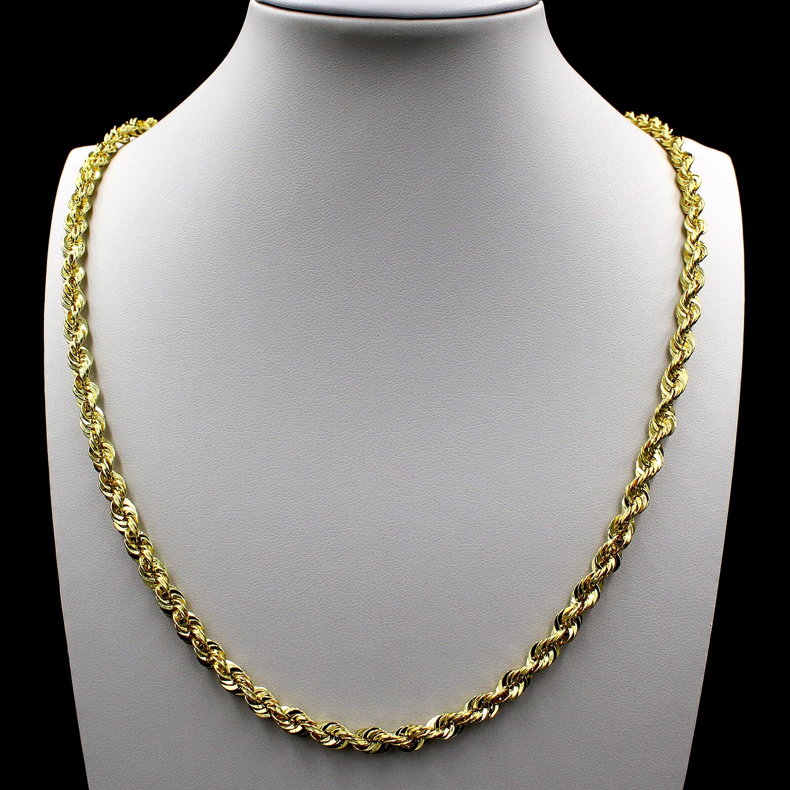 10K Yellow Gold 6mm 26″ Diamond Cut Rope Chain Link Necklace Mens Womens