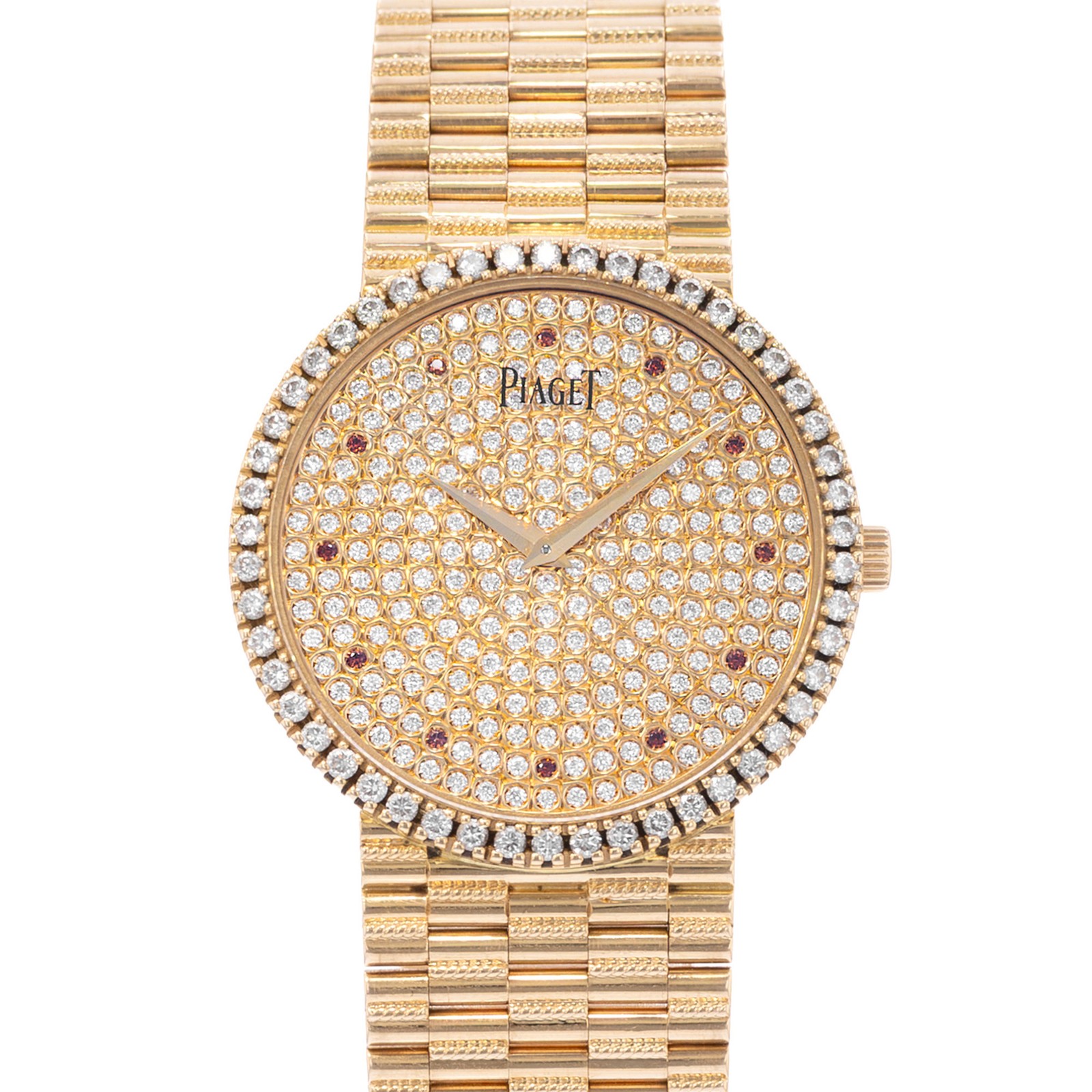 Piaget Dancer P10491 32mm Vintage Diamond Pave Dial 18k Yellow Gold Mens Watch
