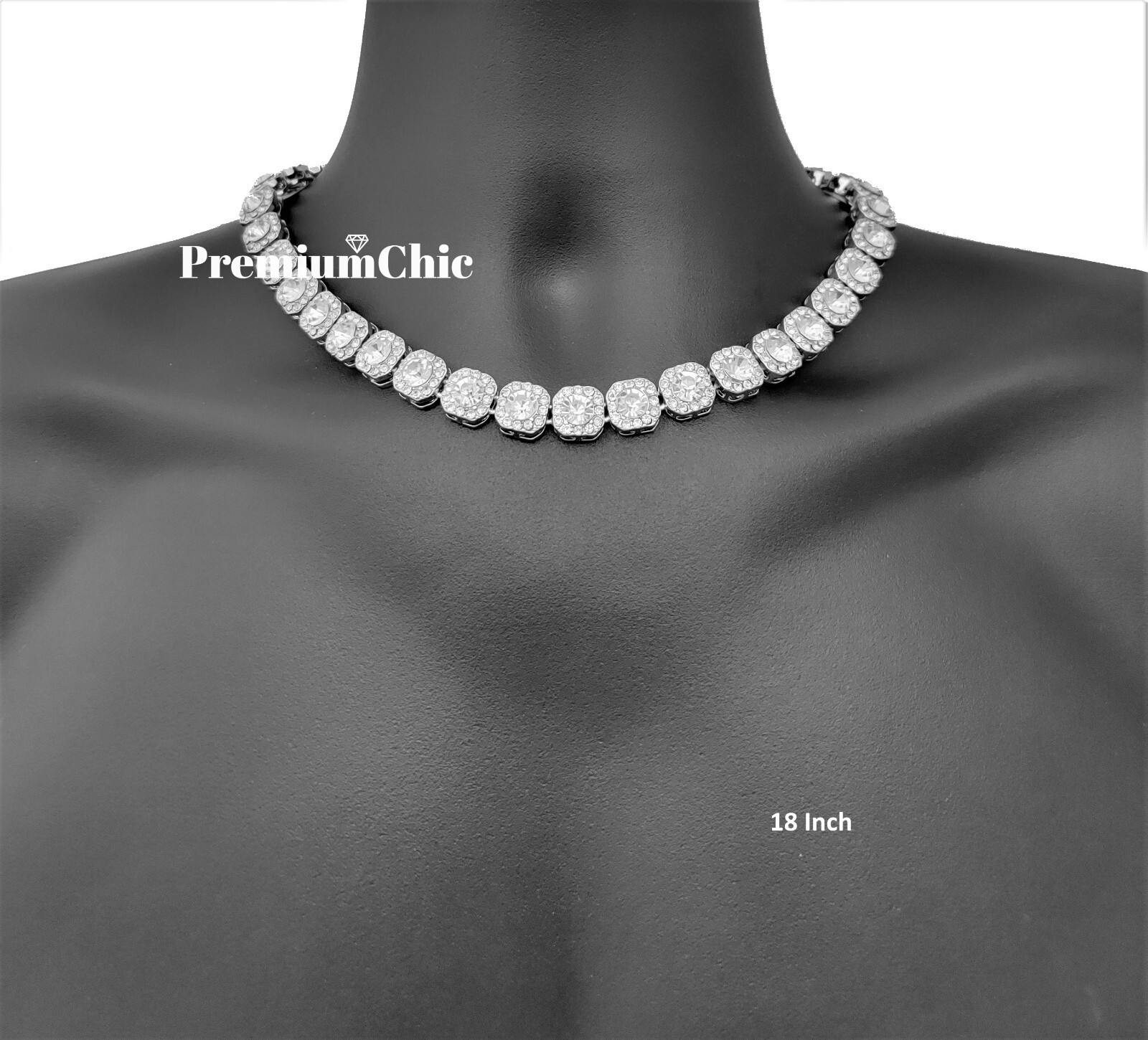 Iced Baguette Cluster Tennis Chain Necklace Plated CZ Men HipHop Fashion Jewelry