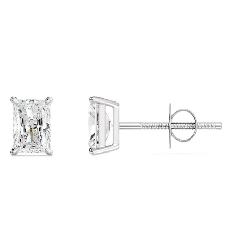 Gold Earrings Diamond Studs Radiant Cut 1 Carat Lab Created 14k White For Women