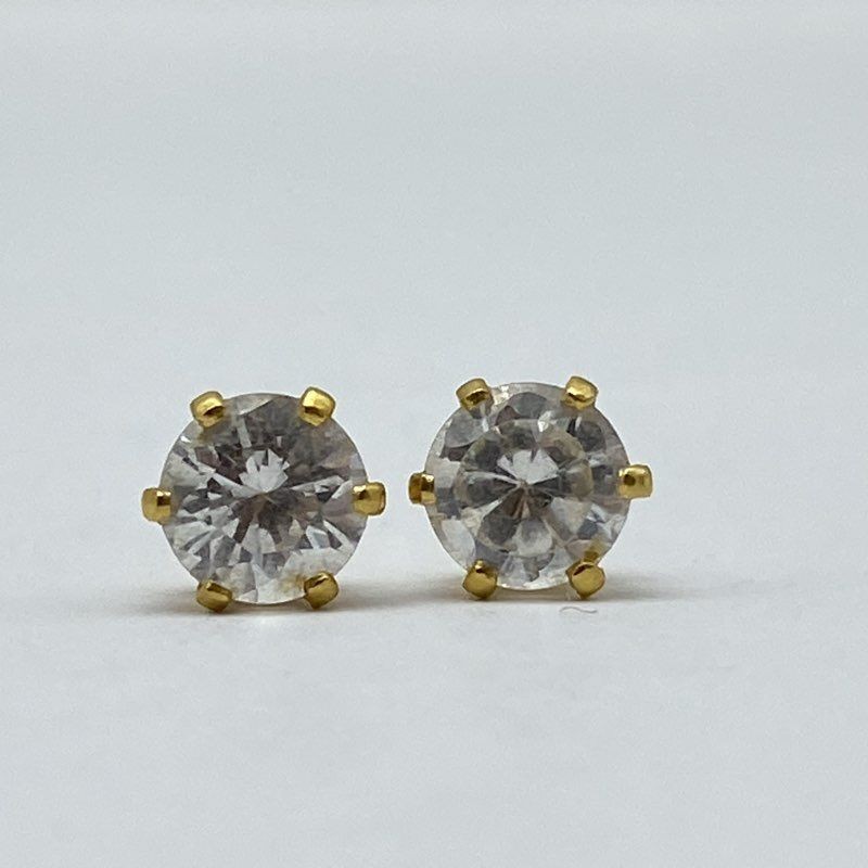 14K Yellow Gold CZ Stud Earrings Round Cut 5.4mm Solitaire 0.7g