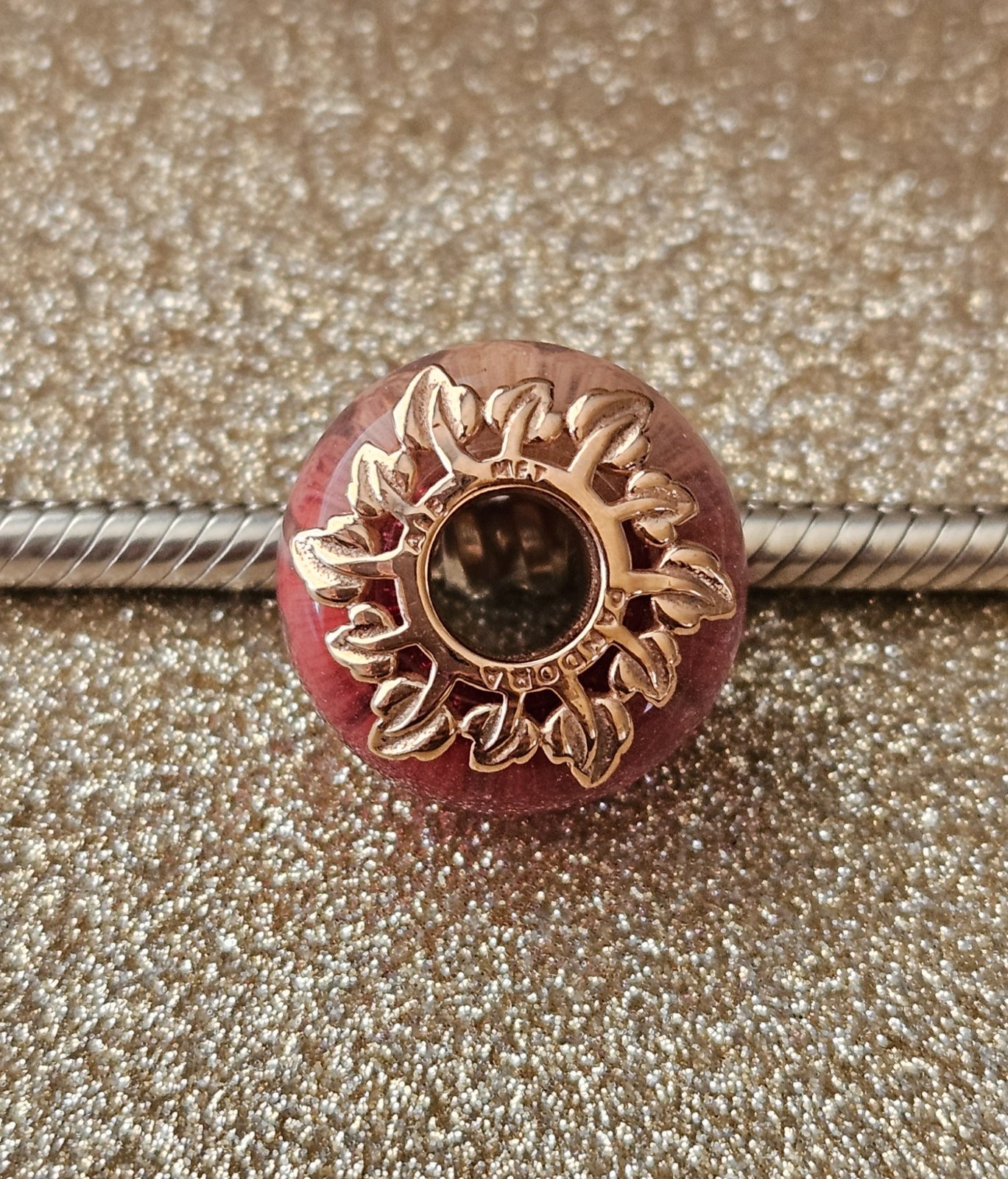 Authentic Pandora Pink Leaf Gold Charm