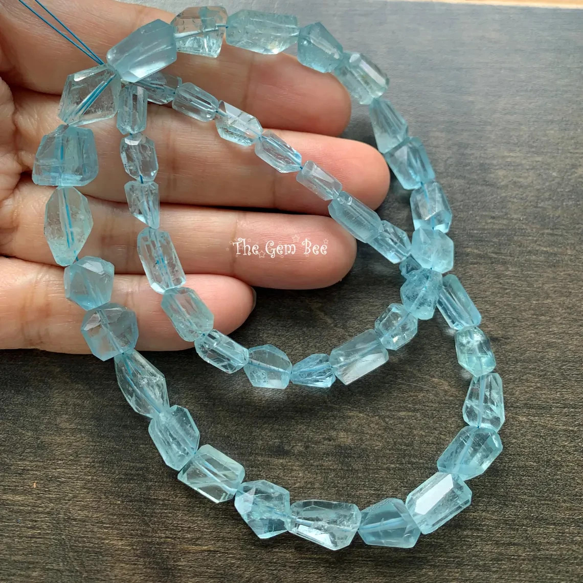 Sky Blue Aquamarine Faceted Freeform Nugget Bead 16 inch strand