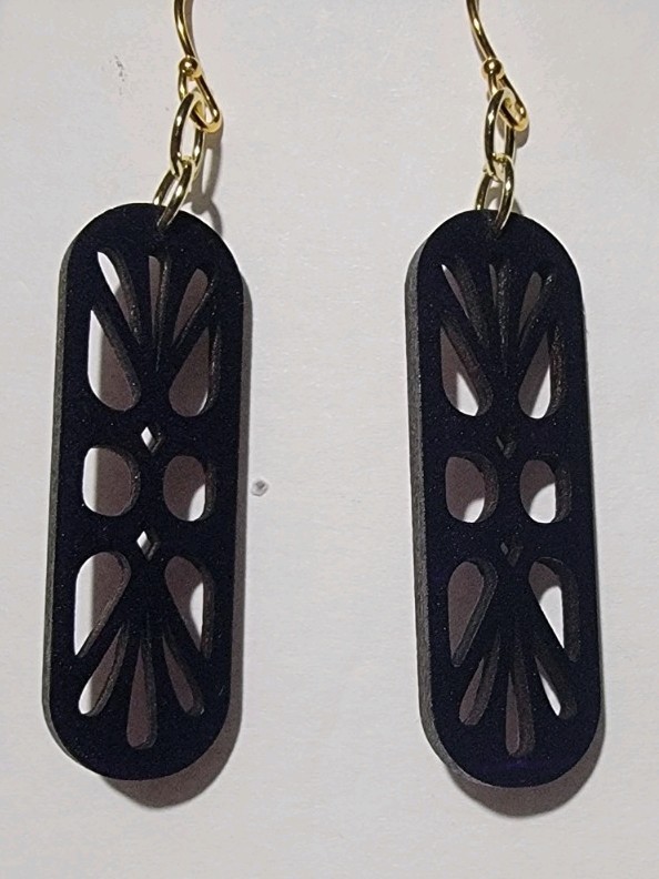 Purple Wooden Rectangle Cutout Dangle/Drop Hook Earrings, No Stone