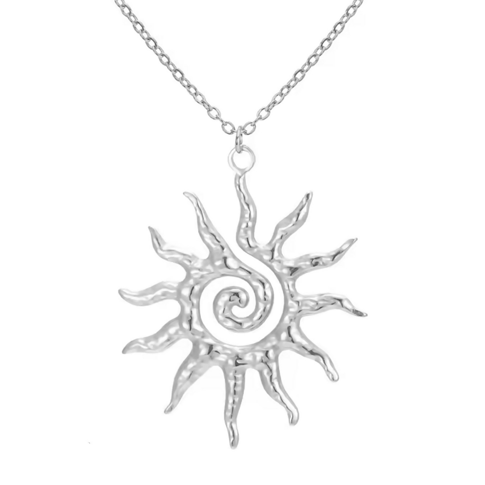 Sun Necklace Silver 316L Stainless Steel Summer Vacation Beach Pendant Womens