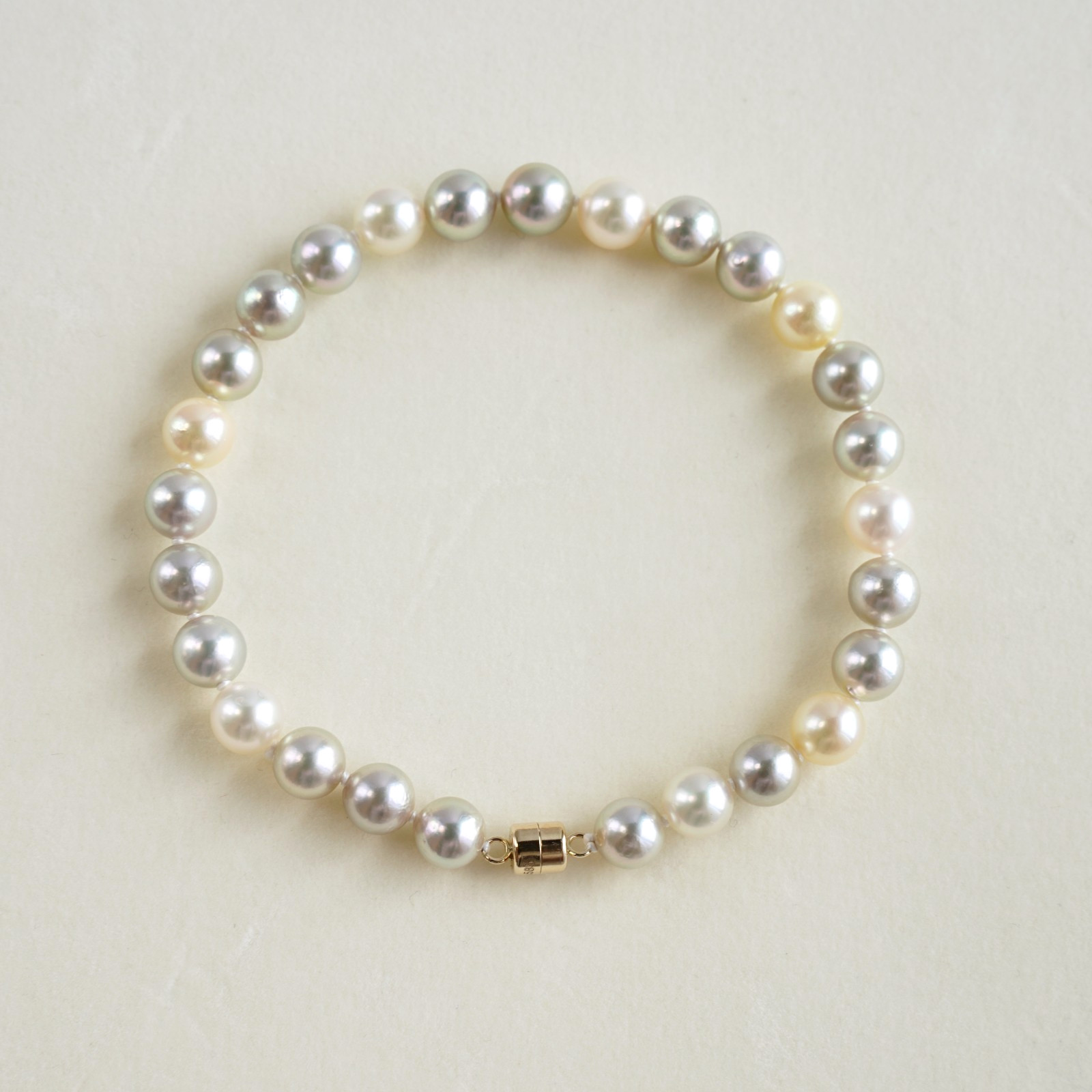 6-6.5mm Round Multicolor Japanese Akoya Pearl Bracelet 14k Magnetic Clasp,7.5″