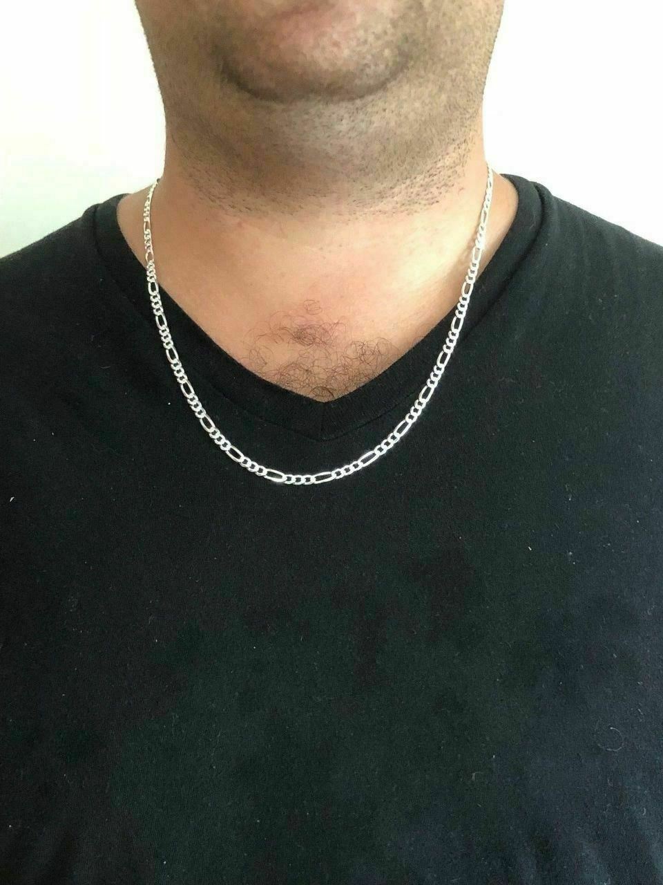Solid 925 Sterling Silver Figaro Chain Necklace ITALY Men Women 4mm 16-30″