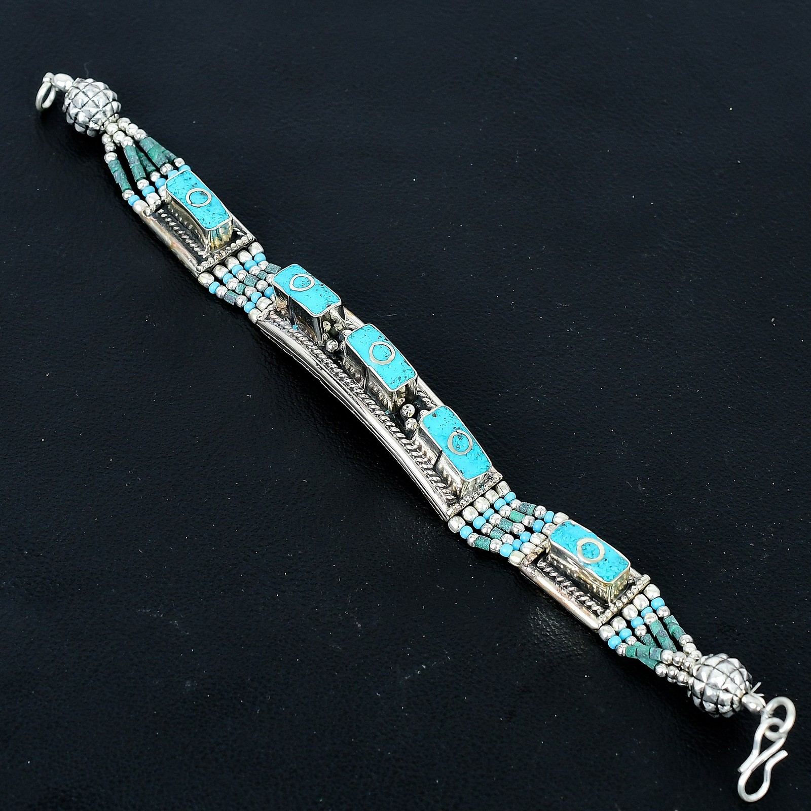 Turquoise 925 Sterling Silver Bohemian Latest Tibetan Nepali Bracelet 7″ PG 3462