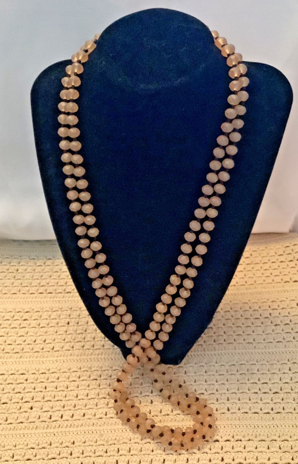 Vtg Glass Bead Necklace 58” Flapper Style Silk Knotted Continuous Strand N105