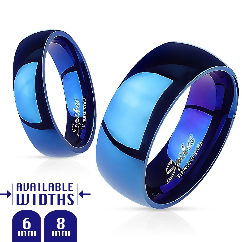 Stainless Steel Blue Plain Wedding Band Ring 6mm or 8mm Size 5-13