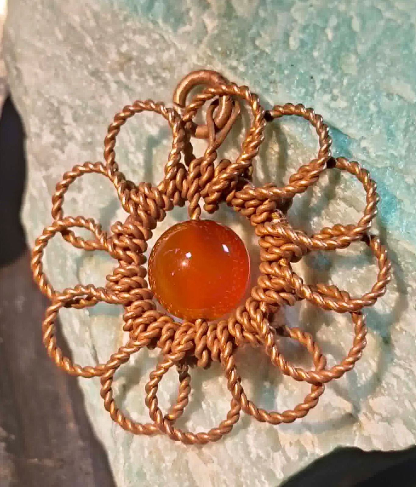 Flower Pendant Copper Daisy Wire Wrapped Mandala Agate Energy Lucky Jewelry #PM5