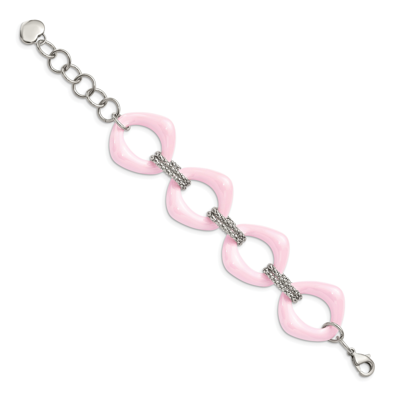Chisel Stainless Steel Polished with Pink Ceramic 8 inch Open Link Bracelet SRB5