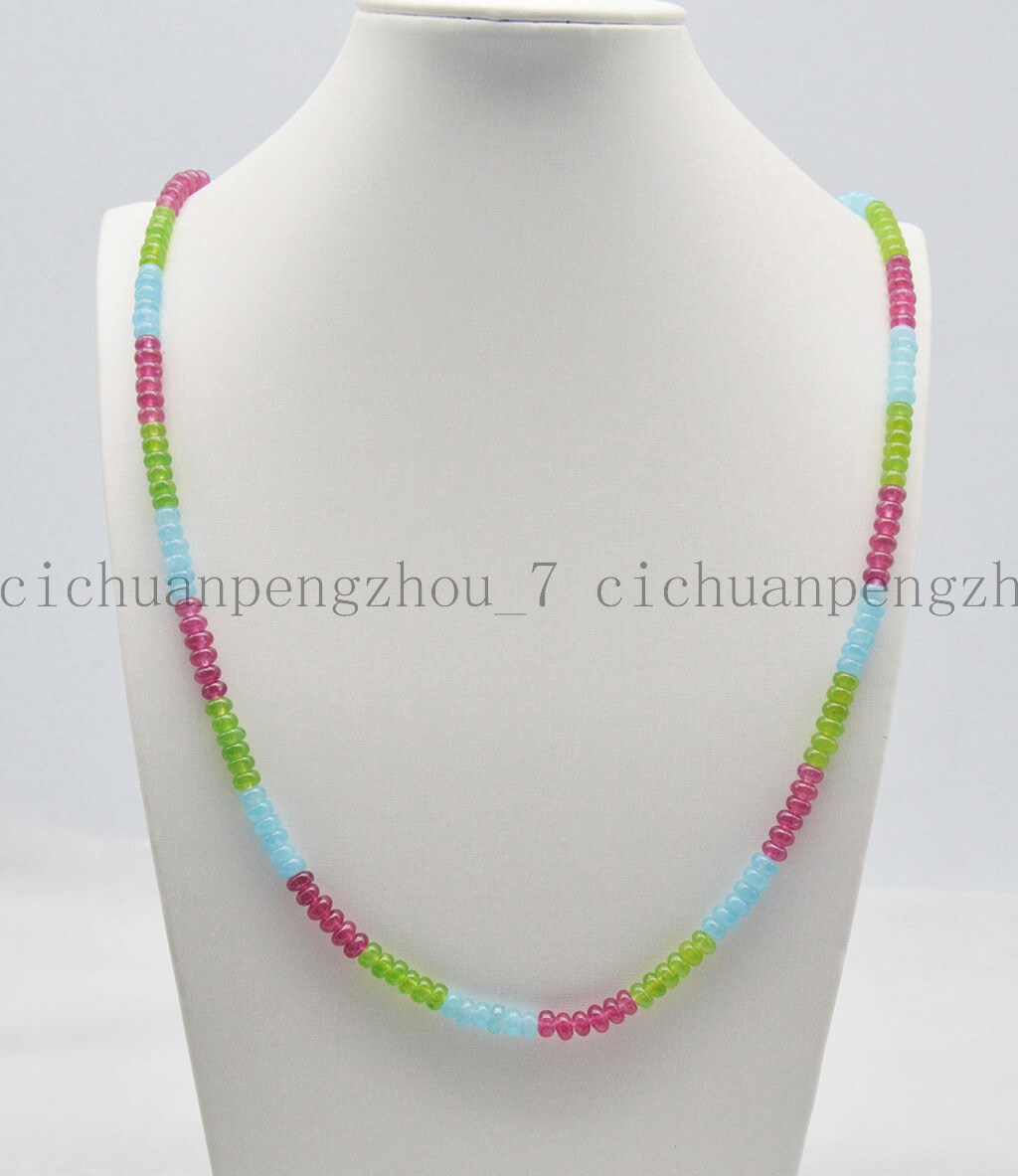 Pretty 4x6mm Multicolor Rondelle Gemstone Beads Necklaces Silver Clasp 18-36″ AA