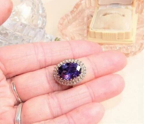 4.00 Ct Oval Cut Natural Amethyst & Diamond Wedding Ring 14K Yellow Gold