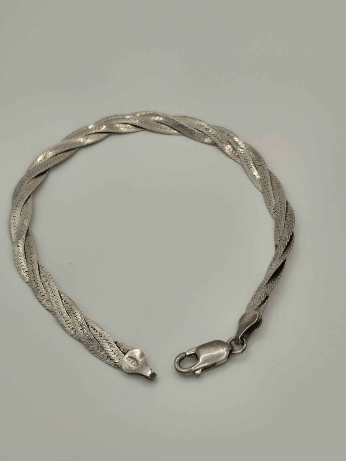 Vintage Italian Sterling Silver Braided Herringbone Bracelet 925 Italy 7.5″