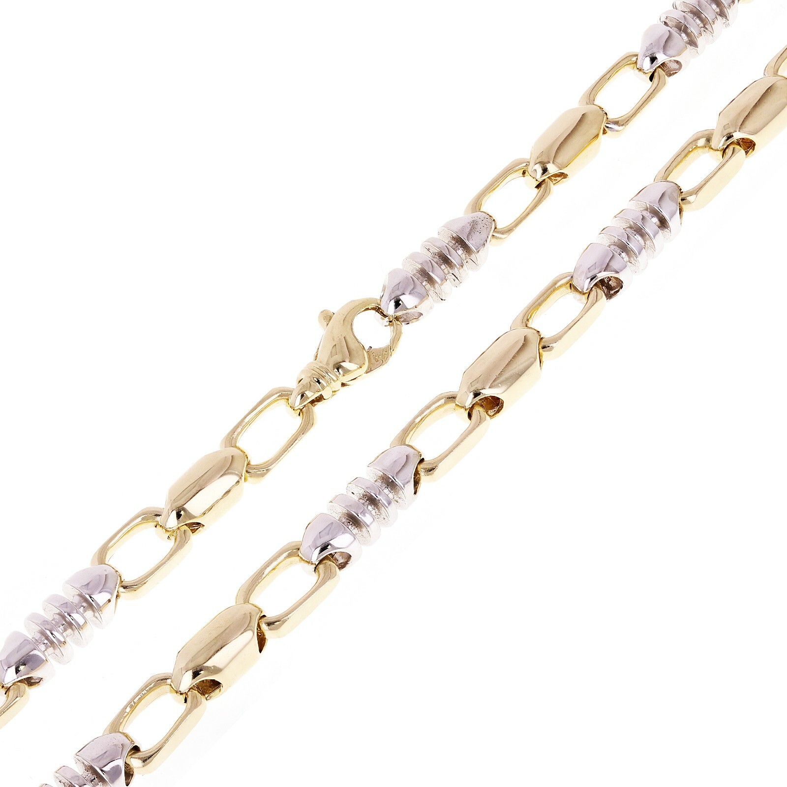 10k Yellow & White Gold Solid Handmade Link Chain Necklace 28″ 6.9mm 108.6 grams
