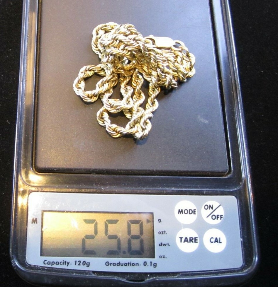 HUGE 14k Yellow SOLID Gold 28.5 Grams 20.5″ Rope Necklace 4.3mm ITALY