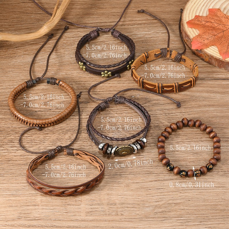 Bohemian style multi-layered leather bracelet with stacked, multi-colored beads.