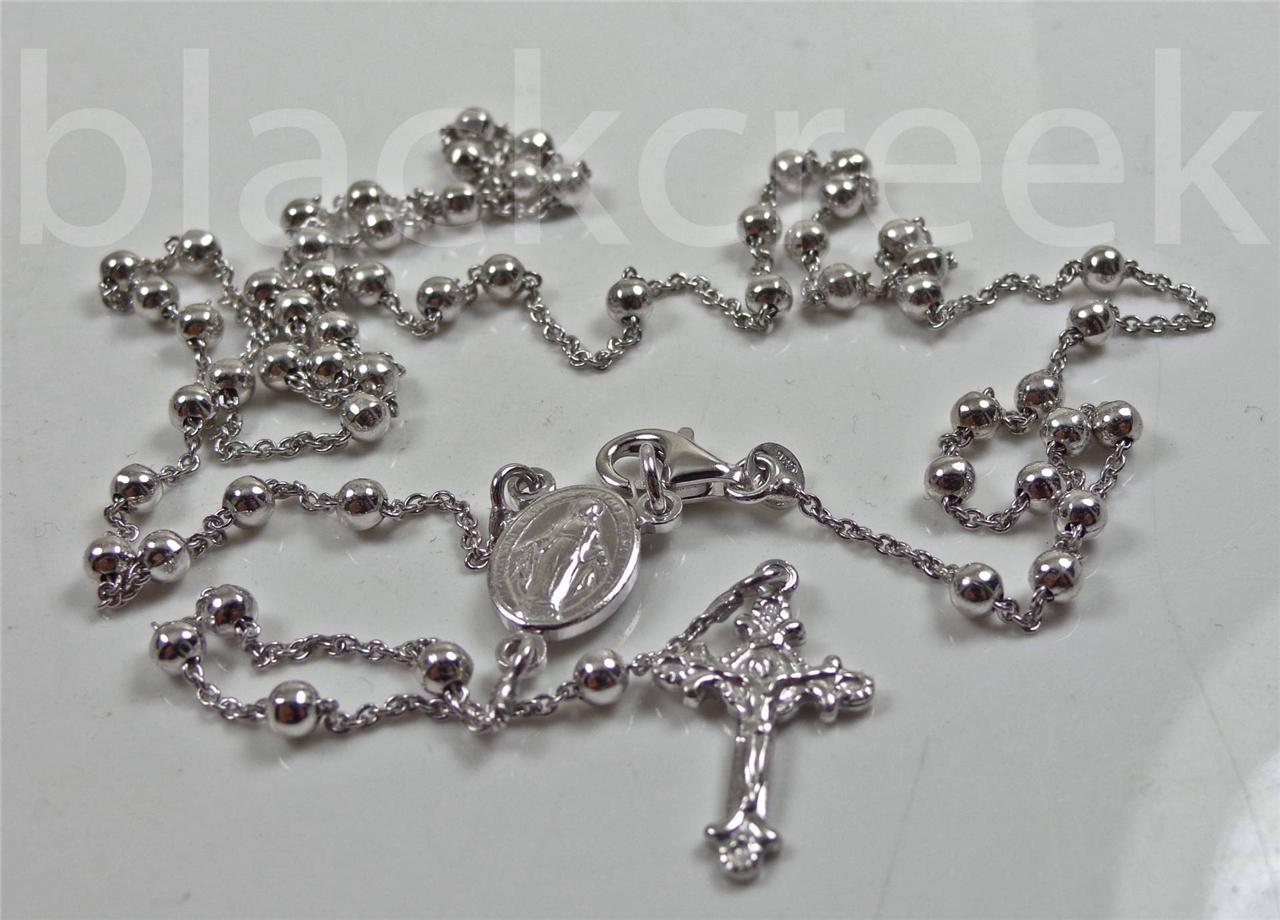 925 Sterling Silver ~ Bead Rosary Necklace ~ Crucifix ~ 16 / 18 / 22 / 24 inches