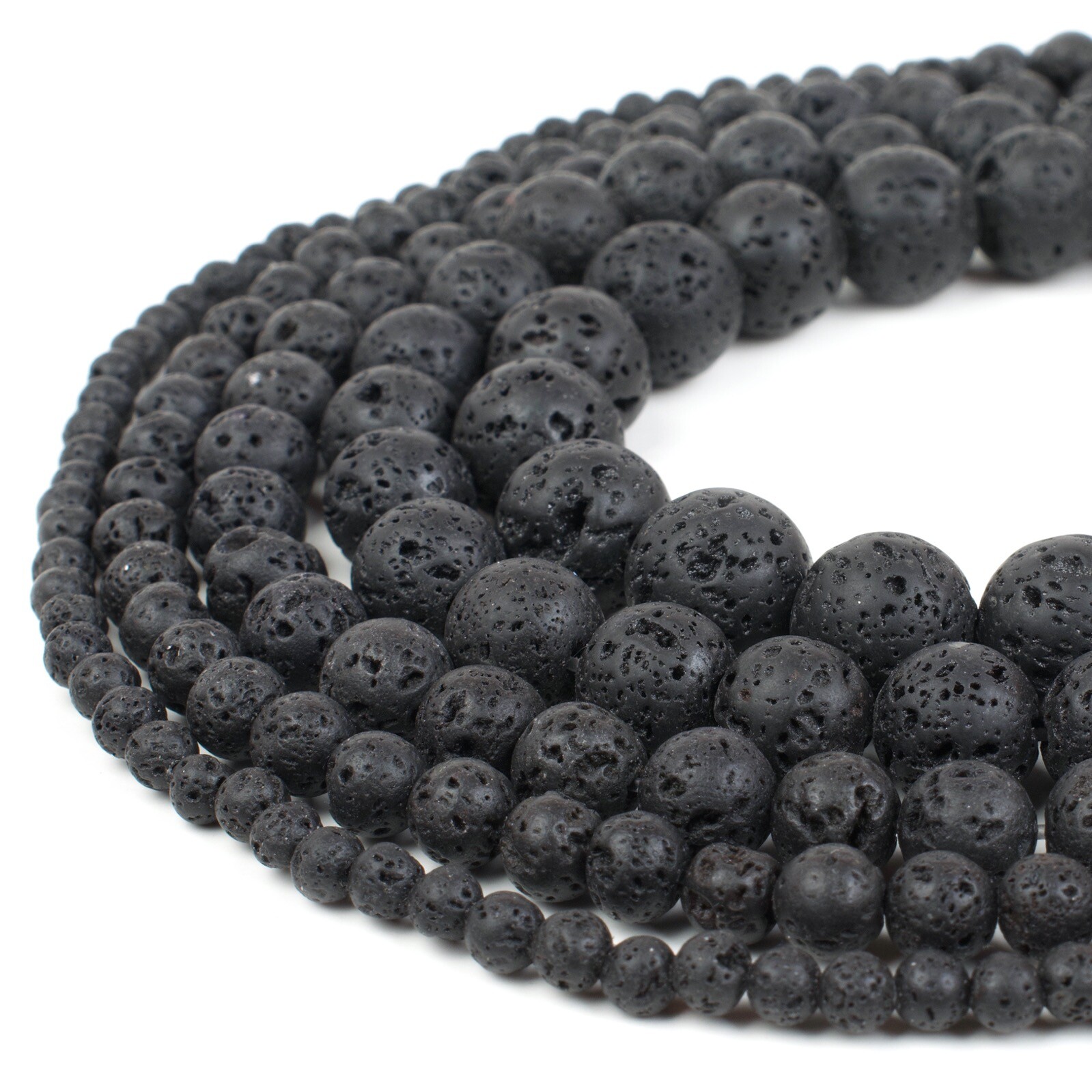 Natural Black Lava Beads Strand Round Rock Jewelry Making 4mm 6mm 8mm 10mm 12mm 